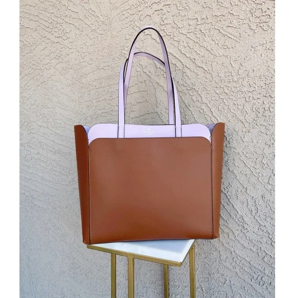 KATE SPADE Two Tone Gingerbread Brown & Lilac Leather Magnolia Street Tote Bag
